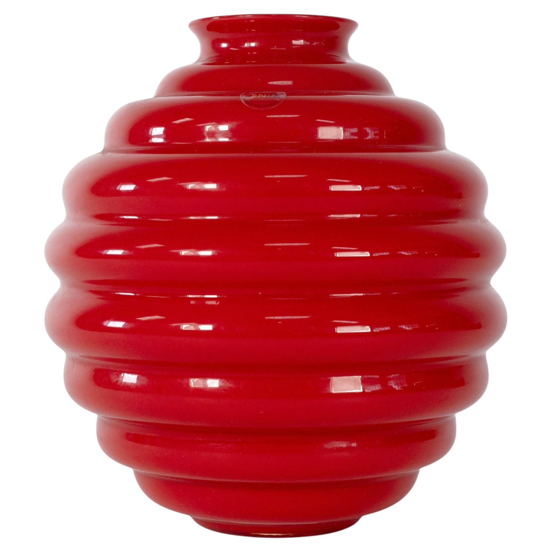VENINI vase Deco by Martinuzzi Coral Red Murano Glass Signed 2014, Made in Italy