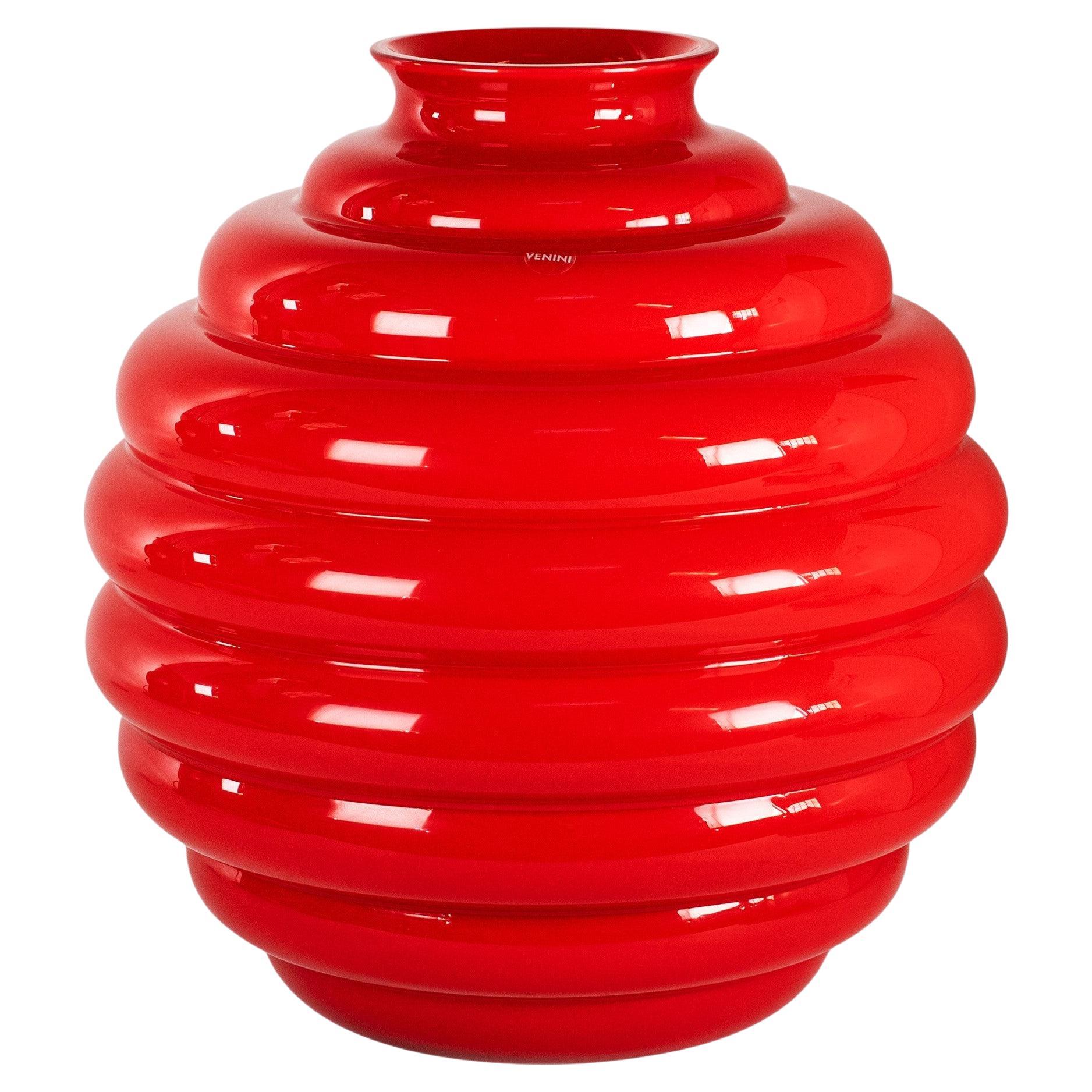 Venini vaso Deco di Martinuzzi in vetro rosso di Murano, firmato 2012, Made in Italy