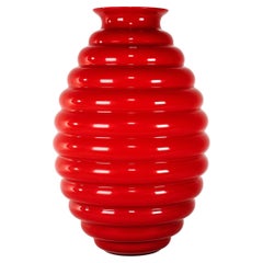 VENINI vase Deco Red Murano Glass, Signed 2013, Made in Italy