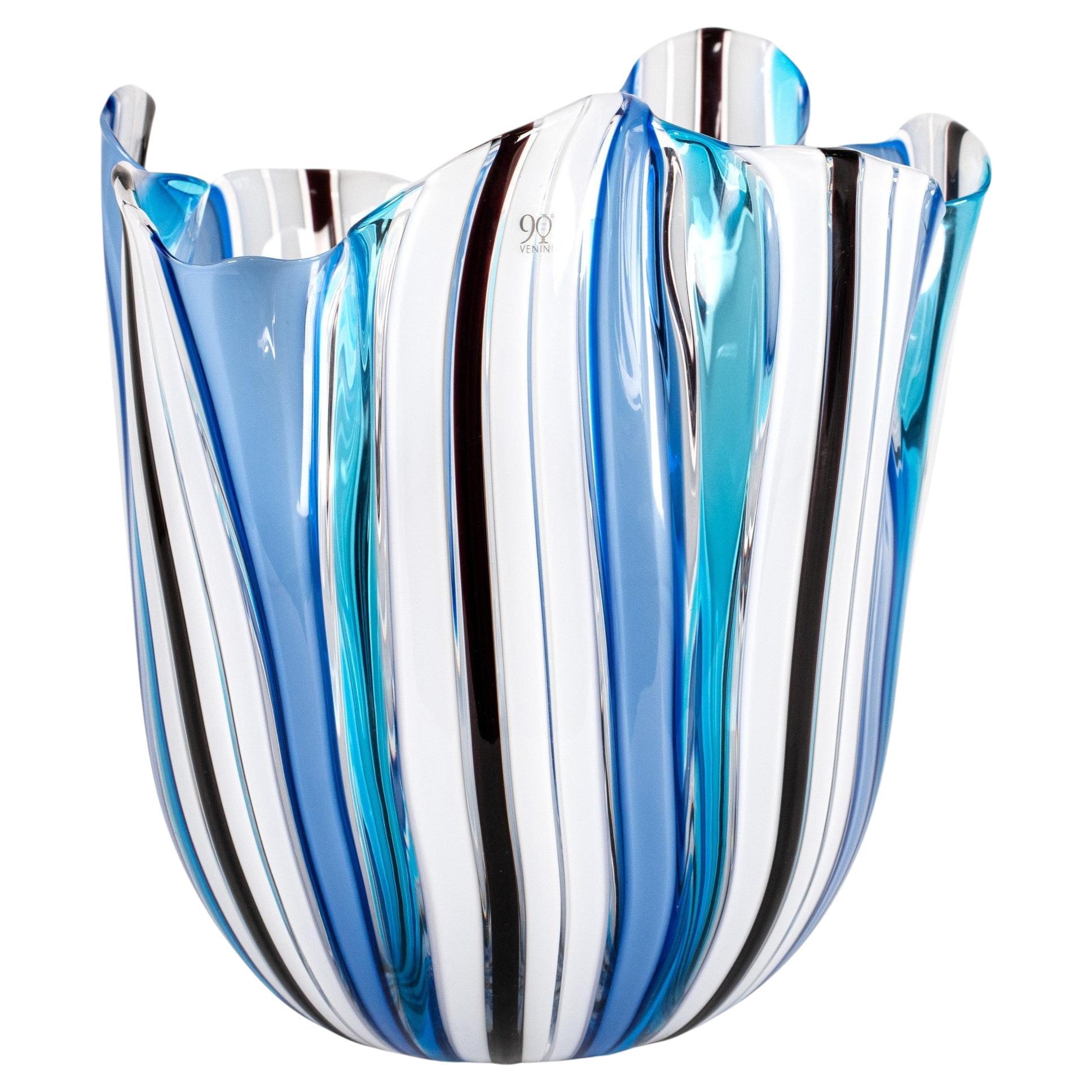VENINI vase Fazzoletto A Canne Murano Glass, 90th Anniversary, Signed 2011