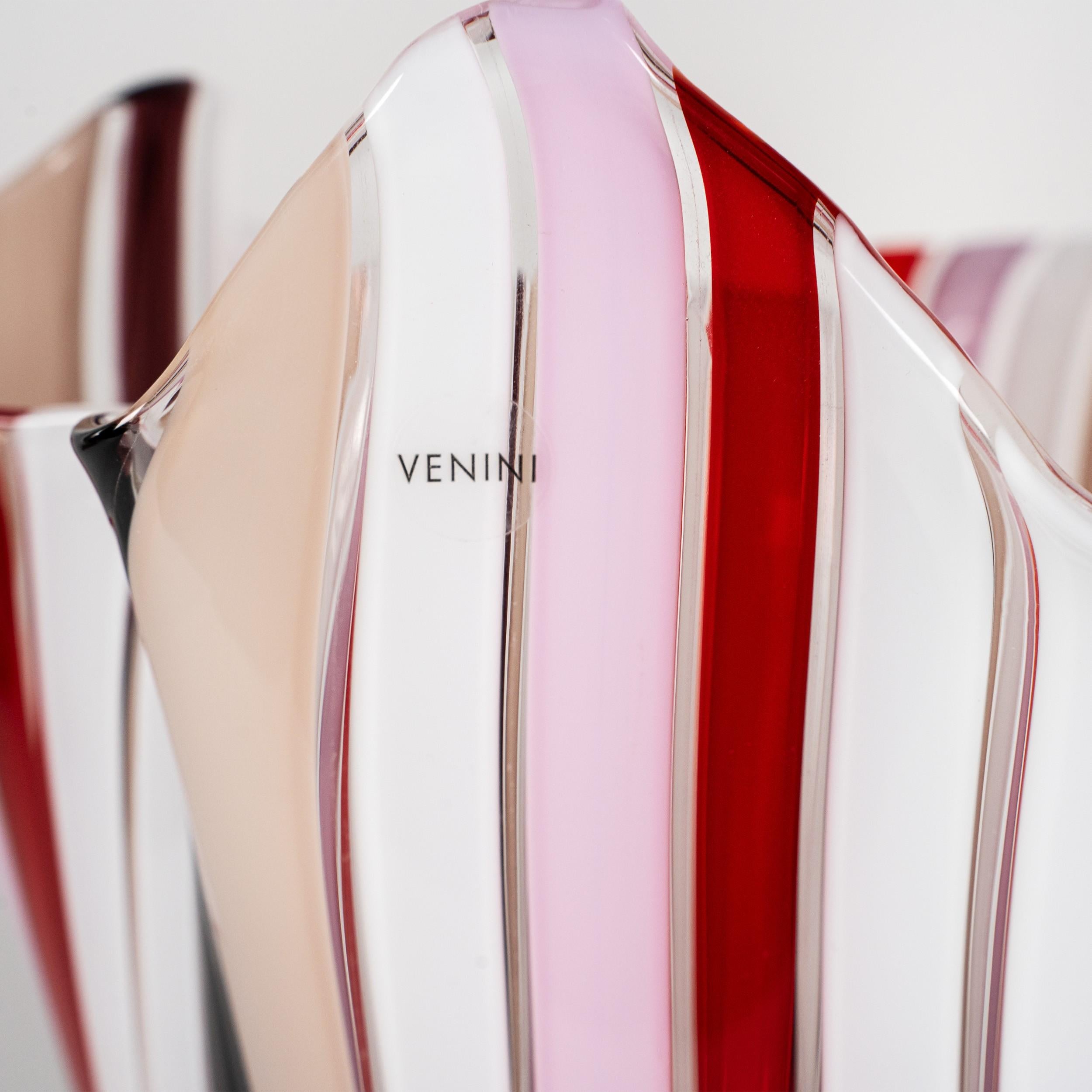 Italiano Venini vaso Fazzoletto a Canne in vetro di Murano, firmato 2010, fatto a mano in Italia in vendita