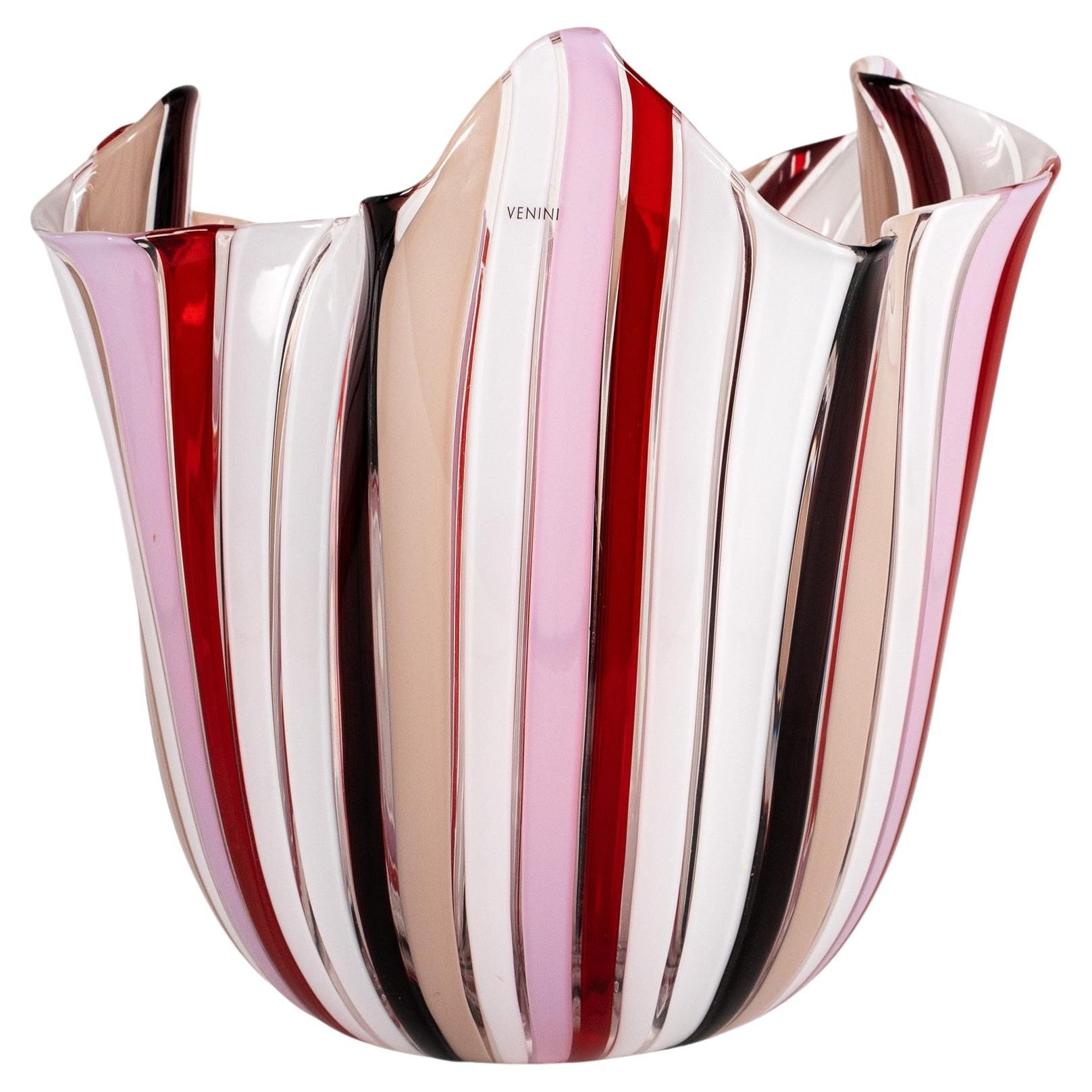 Venini vaso Fazzoletto a Canne in vetro di Murano, firmato 2010, fatto a mano in Italia