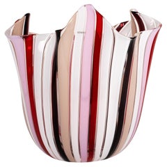 VENINI vase Fazzoletto a Canne Murano Glass, Signed 2010, handmade in Italy