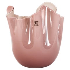 VENINI Jarrón Fazzoletto Amatista y Gris Cristal de Murano 90º Aniversario Firmado 2011