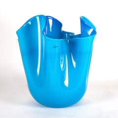 VENINI Vase Fazzoletto Aquamarin Murano Glas, signiert 2004, handgefertigt in Italien