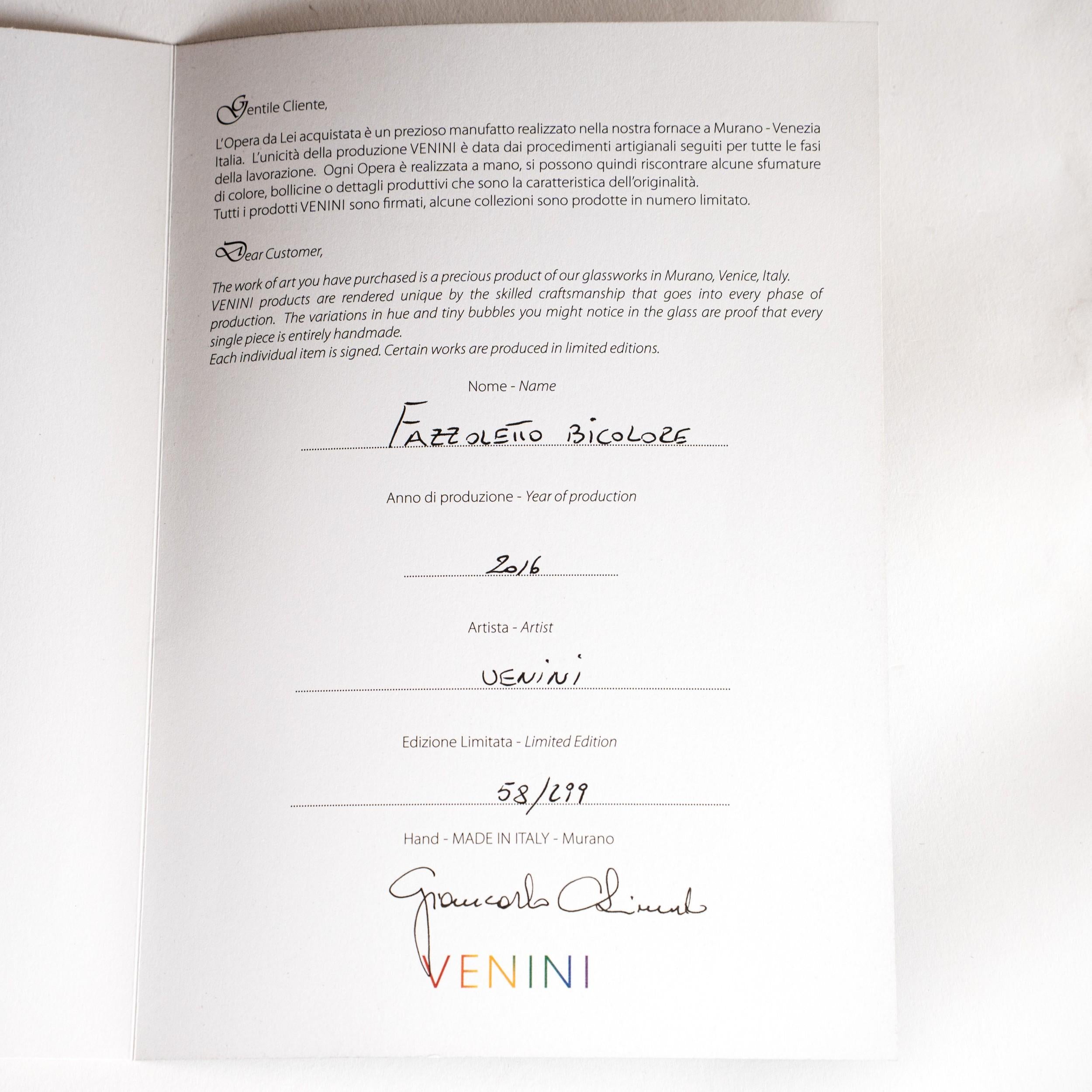 Italiano Venini vaso Fazzoletto Black & Greene Murano, Edizione limitata 58/299, 2016 in vendita