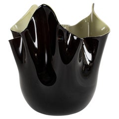 VENINI jarrón Fazzoletto negro y verde de cristal de Murano, Edición limitada 58/299, 2016