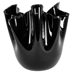 Venini vaso Fazzoletto Black Murano Glass, firmato 2013, fatto a mano in Italia