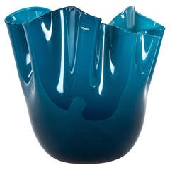 VENINI vase Fazzoletto Blue Horizon Murano Glass, Signed 2012, Made in Italy