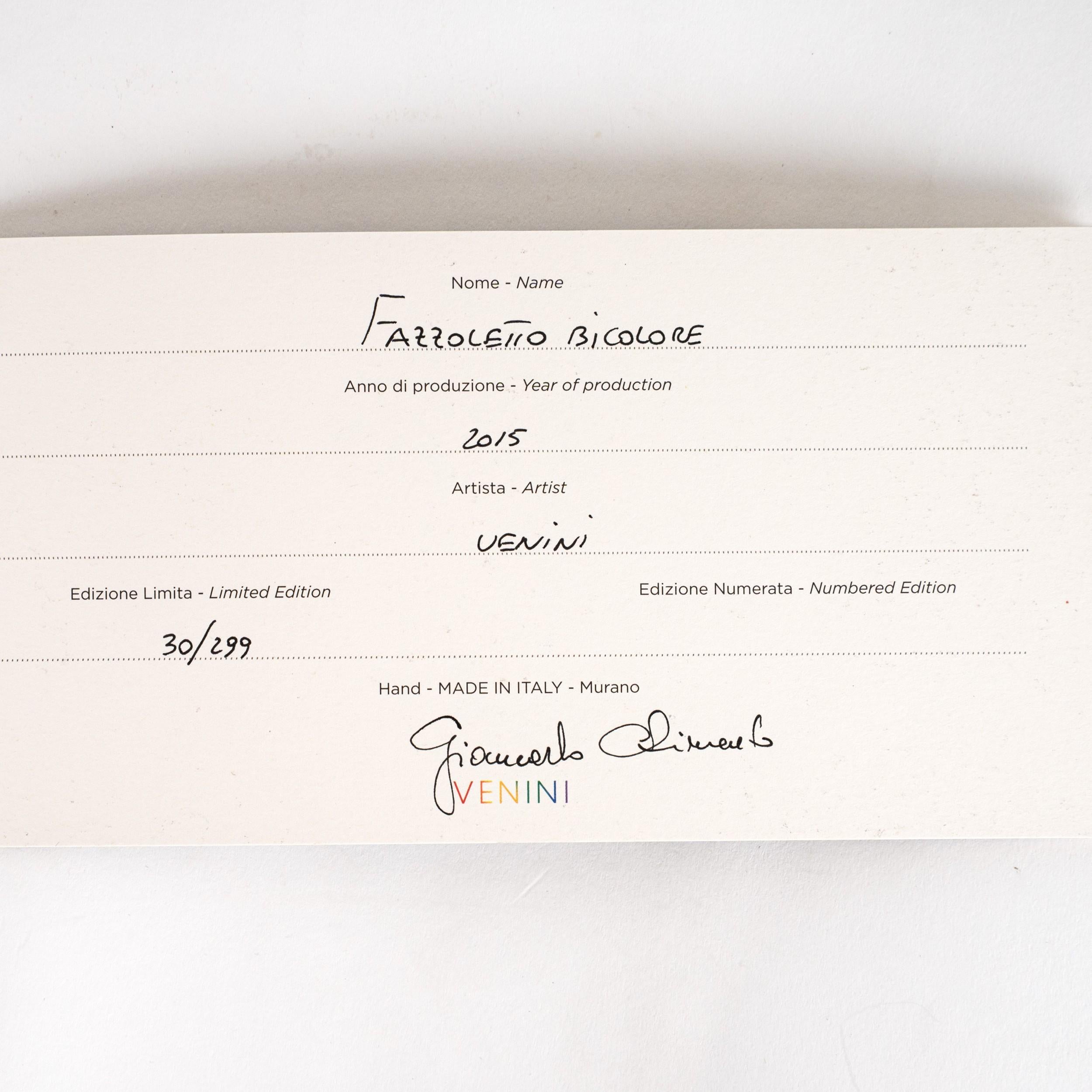 Mid-Century moderno Venini vaso Fazzoletto Green & Aqua in vetro di Murano, Edizione limitata 30/299, 2015 in vendita