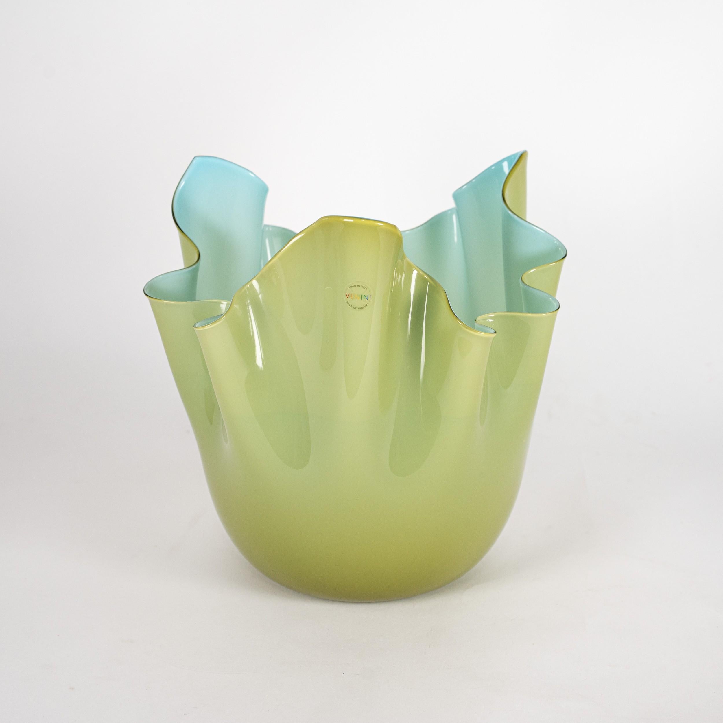 Vetro soffiato Venini vaso Fazzoletto Green & Aqua in vetro di Murano, Edizione limitata 30/299, 2015 in vendita