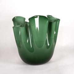 VENINI vase Fazzoletto Green Murano Glass, Signed 2014, handmade in Italy