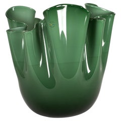 VENINI jarrón Fazzoletto Verde Cristal de Murano, Firmado 2014, hecho a mano en Italia