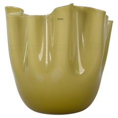 VENINI vase Fazzoletto Green Murano Glass, Signed 2014, handmade in Italy