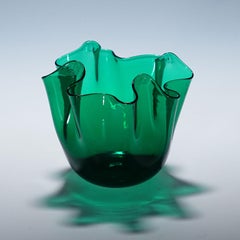 Venini Vase Fazzoletto in Green, Fulvio Bianconi 1950s