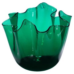 Venini Vase Fazzoletto in Grün, Fulvio Bianconi 1950er Jahre