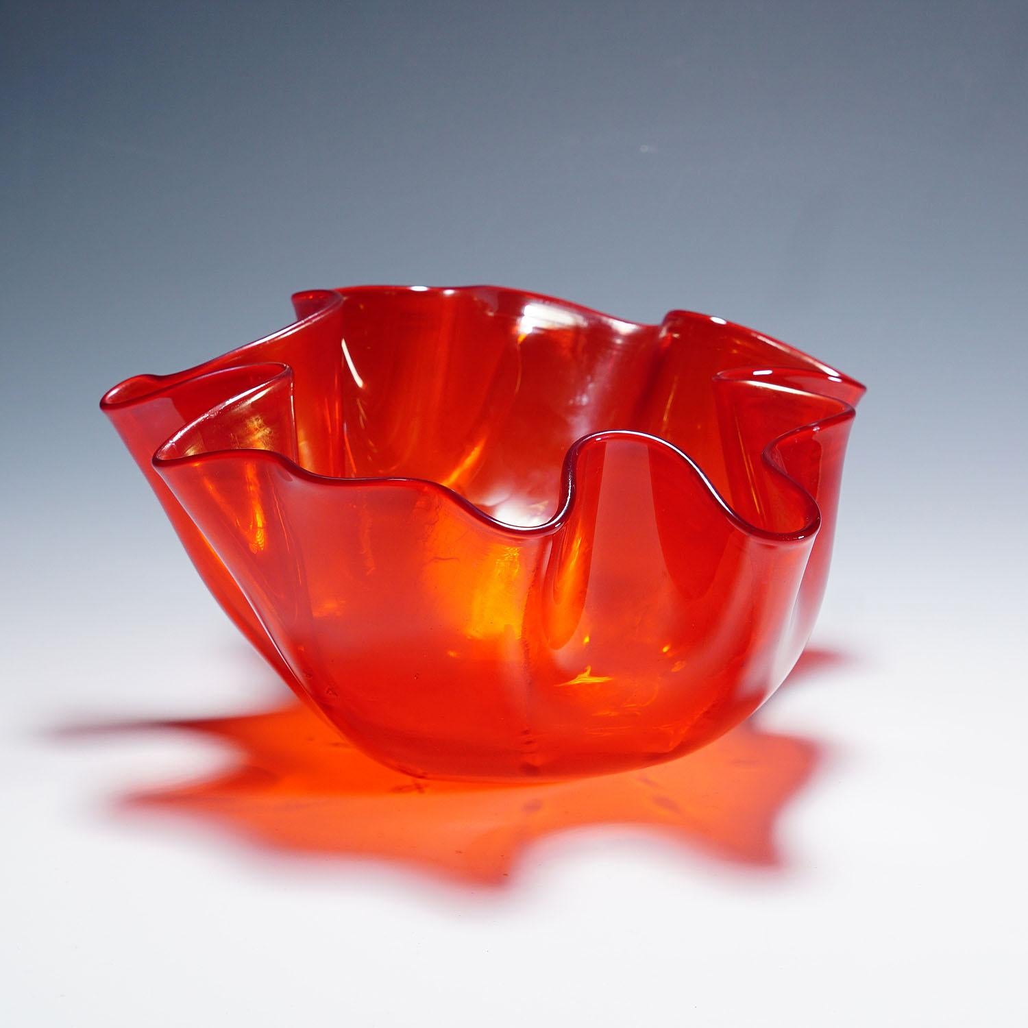 Italian Venini Vase 'Fazzoletto' in red, Venice Murano 1950s For Sale