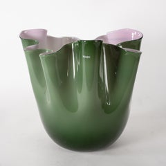 Venini vaso Fazzoletto Opalino Green & Pink in vetro di Murano, firmato 2012