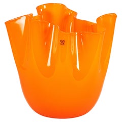 VENINI jarrón Fazzoletto Naranja Cristal de Murano, 90º Aniversario, Firmado 2012