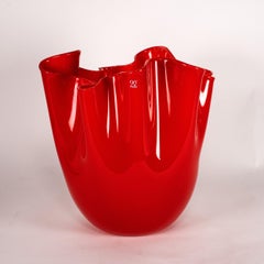 VENINI vase Fazzoletto Red Murano Glass, limited 90th Anniversary, Signed 2012