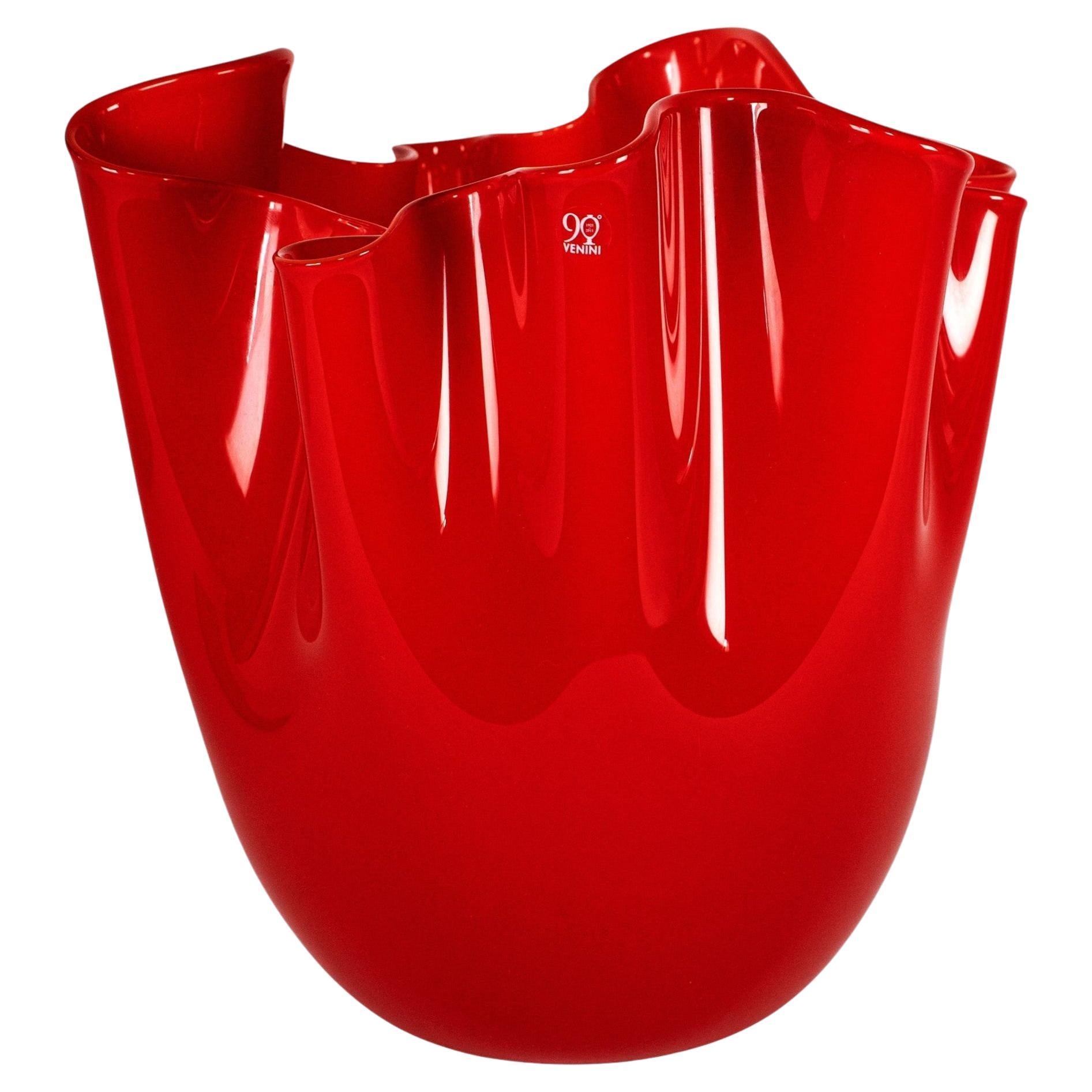 VENINI jarrón Fazzoletto Rojo Cristal de Murano, limitada 90º Aniversario, Firmado 2012 en venta