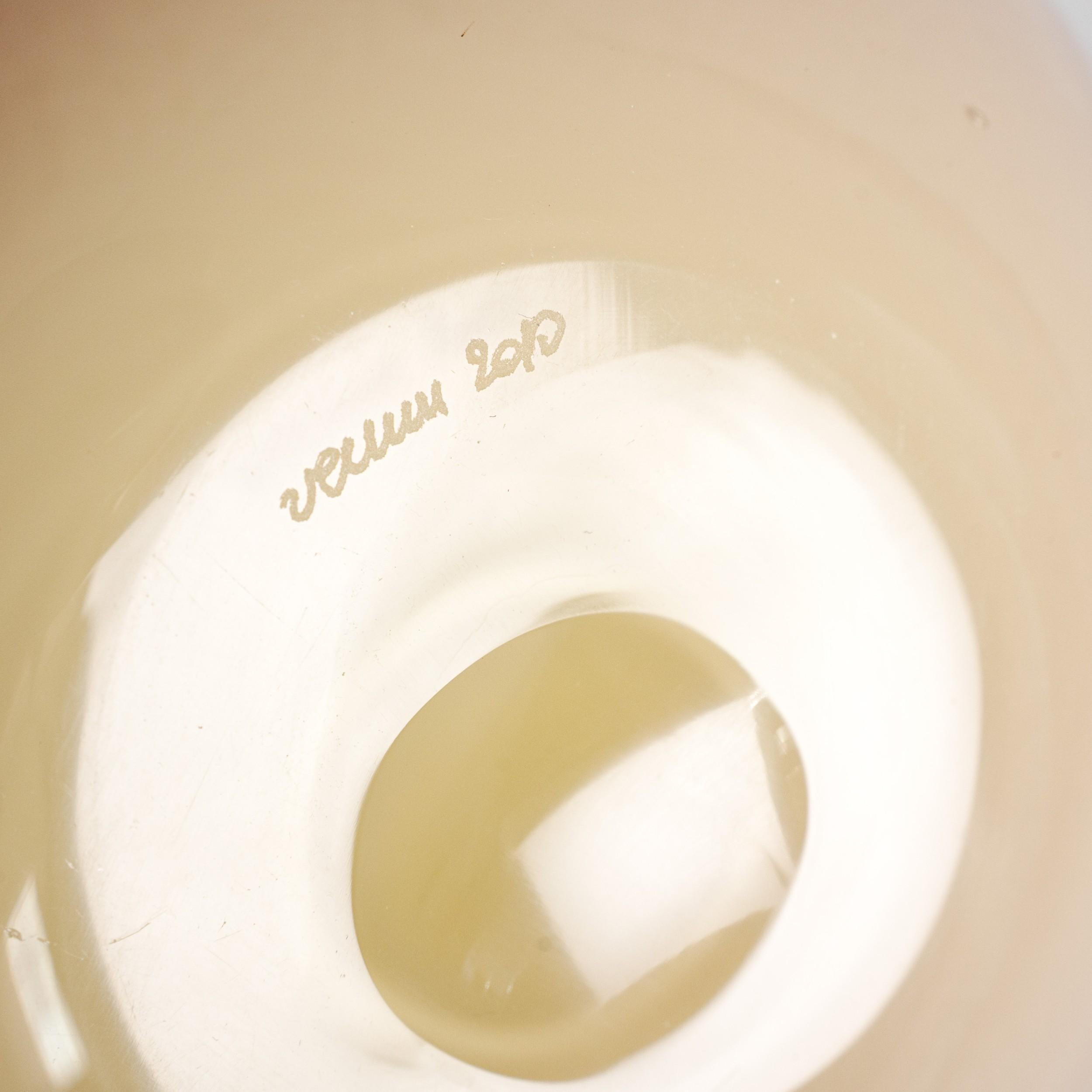 Iconic Venini Fazzoletto vase, model 700.02, in Taupe Gray and Red glass, diamond-engraved Venini 2010 with box and paperwork.

Hand-blown and shaped free-hand using the traditional mano volante technique, creating the signature undulating rim that