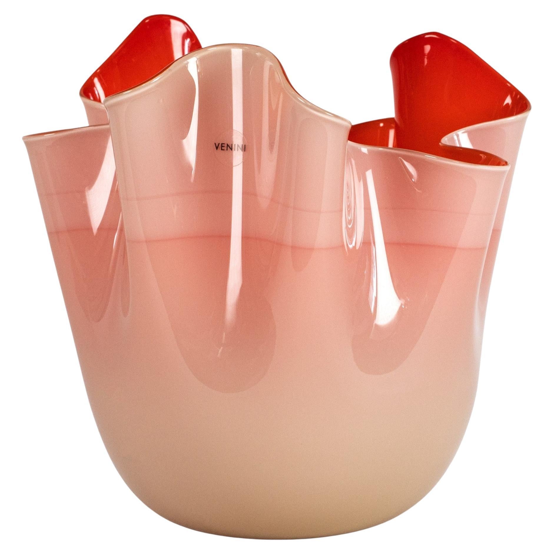 VENINI vase Fazzoletto Taupe Gray 
Red Murano Glass Signed 2010, Made in Italy in vendita