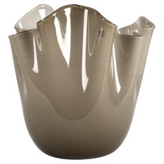 VENINI vase Fazzoletto Taupe Gray & White Murano Glass, Signed 2012