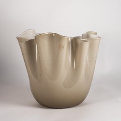 VENINI vase Fazzoletto Taupe Grey Murano Glass, Signed 2015, handmade in Italy