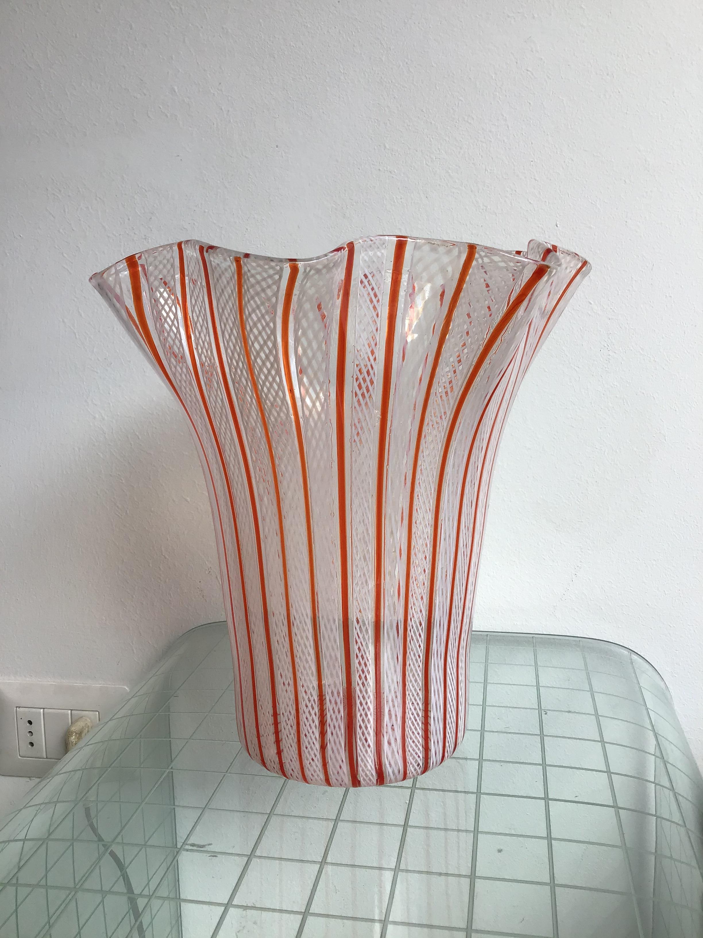 Art Deco Venini Vase Filigrana Murano Glass, 1930, Italy For Sale