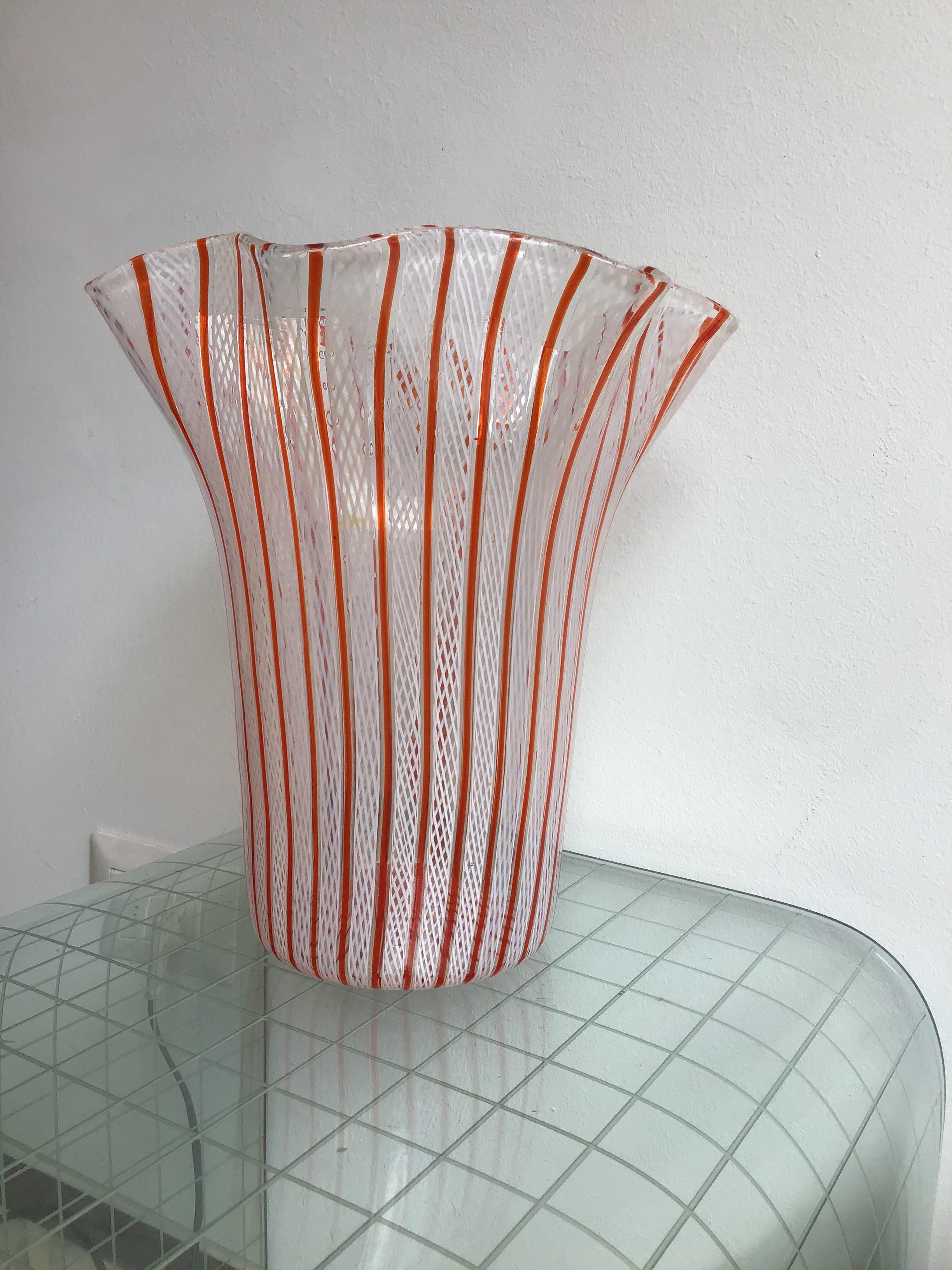 Venini Vase Filigrana Murano Glass, 1930, Italy For Sale 1