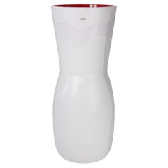VENINI vase Kimono White & Red Murano Glass, Babled Signed 2014, Made in Italy