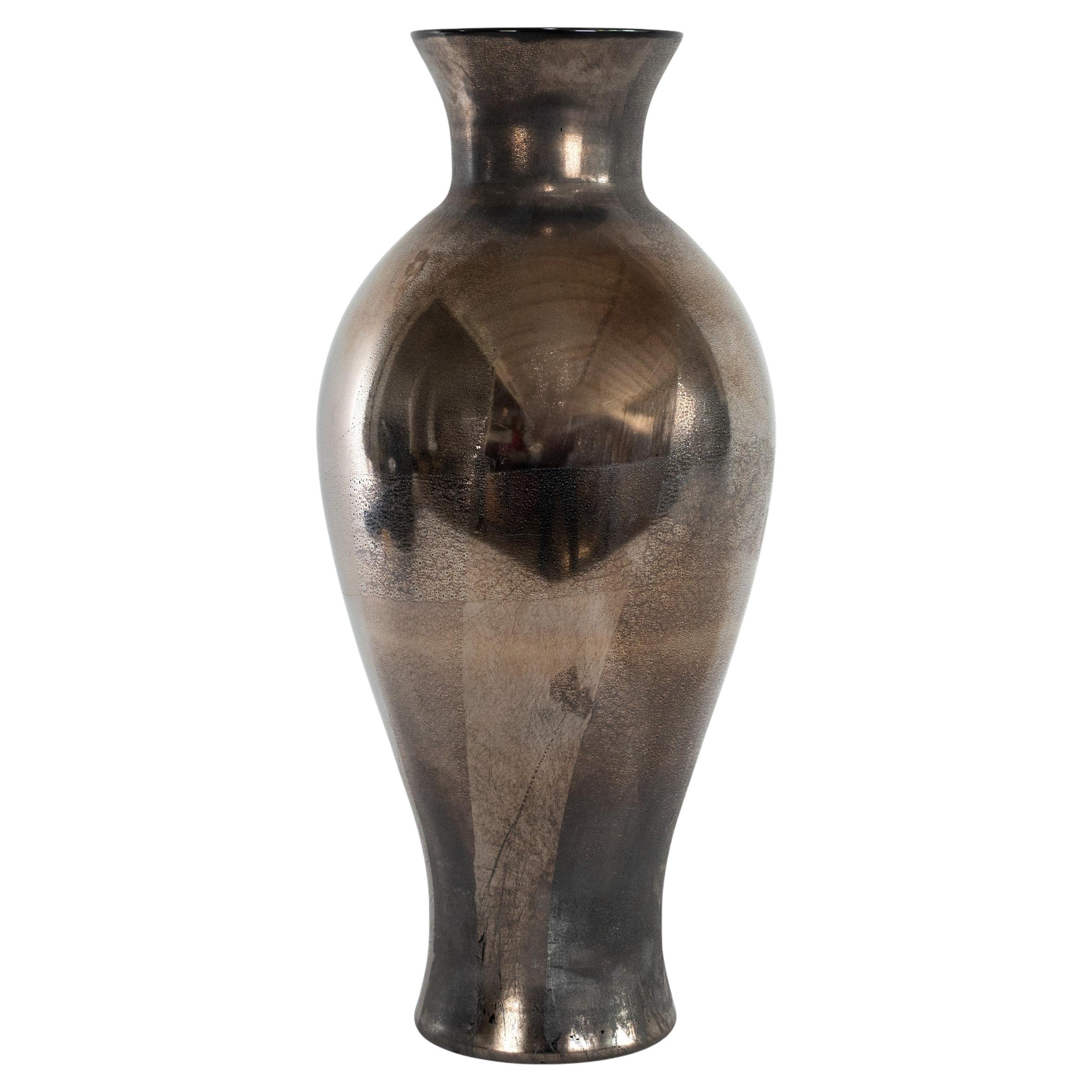 VENINI vase Lucenti in Black Murano Glass and metal foil, Signed 2008