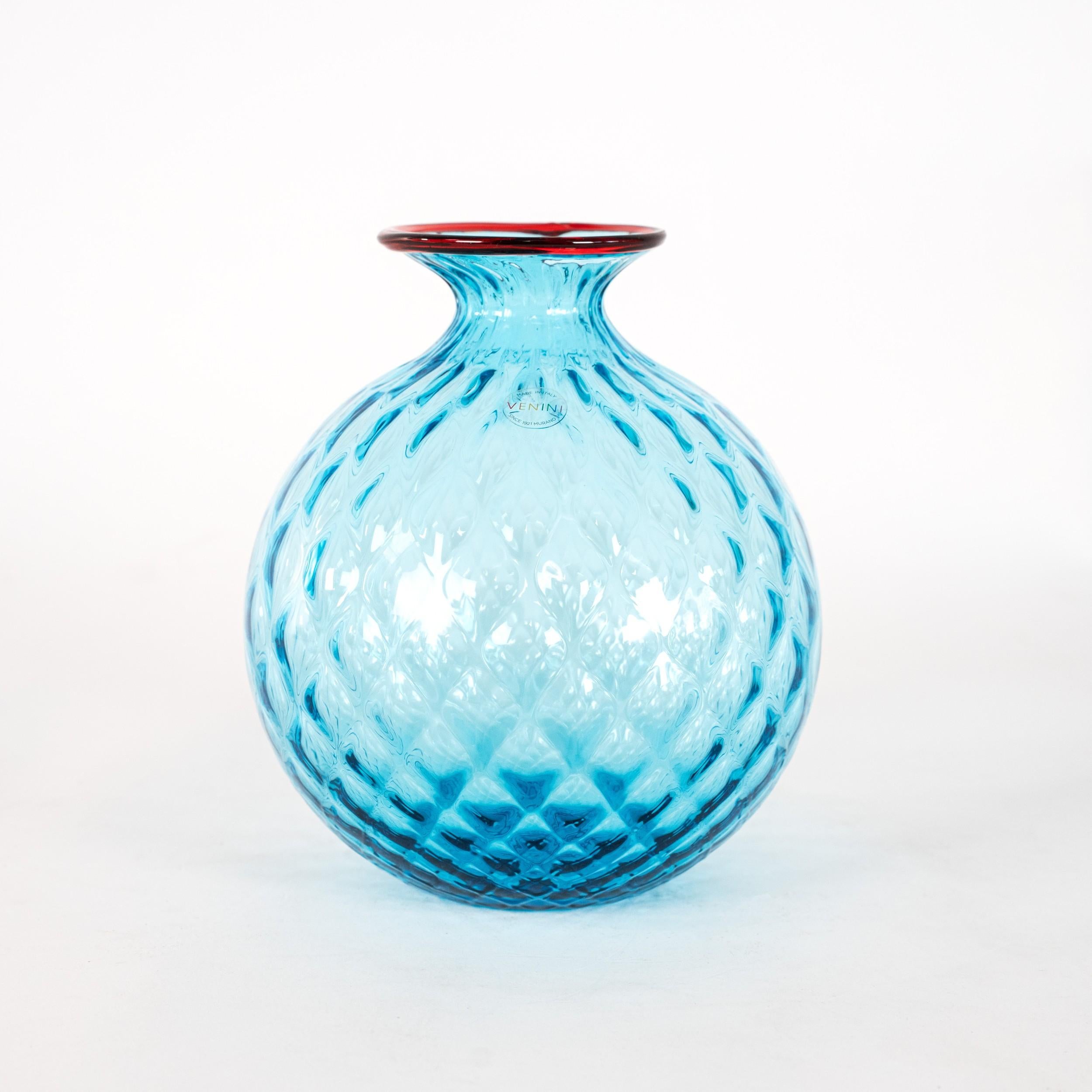 Venini vaso Monofiore Acquamarina e Rosso Murano, 2014, Made in Italy in vendita 1