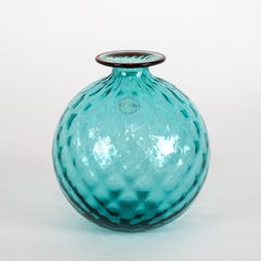 VENINI vase Monofiore Mint Green and Red Murano glass, Limited Edition 121/199