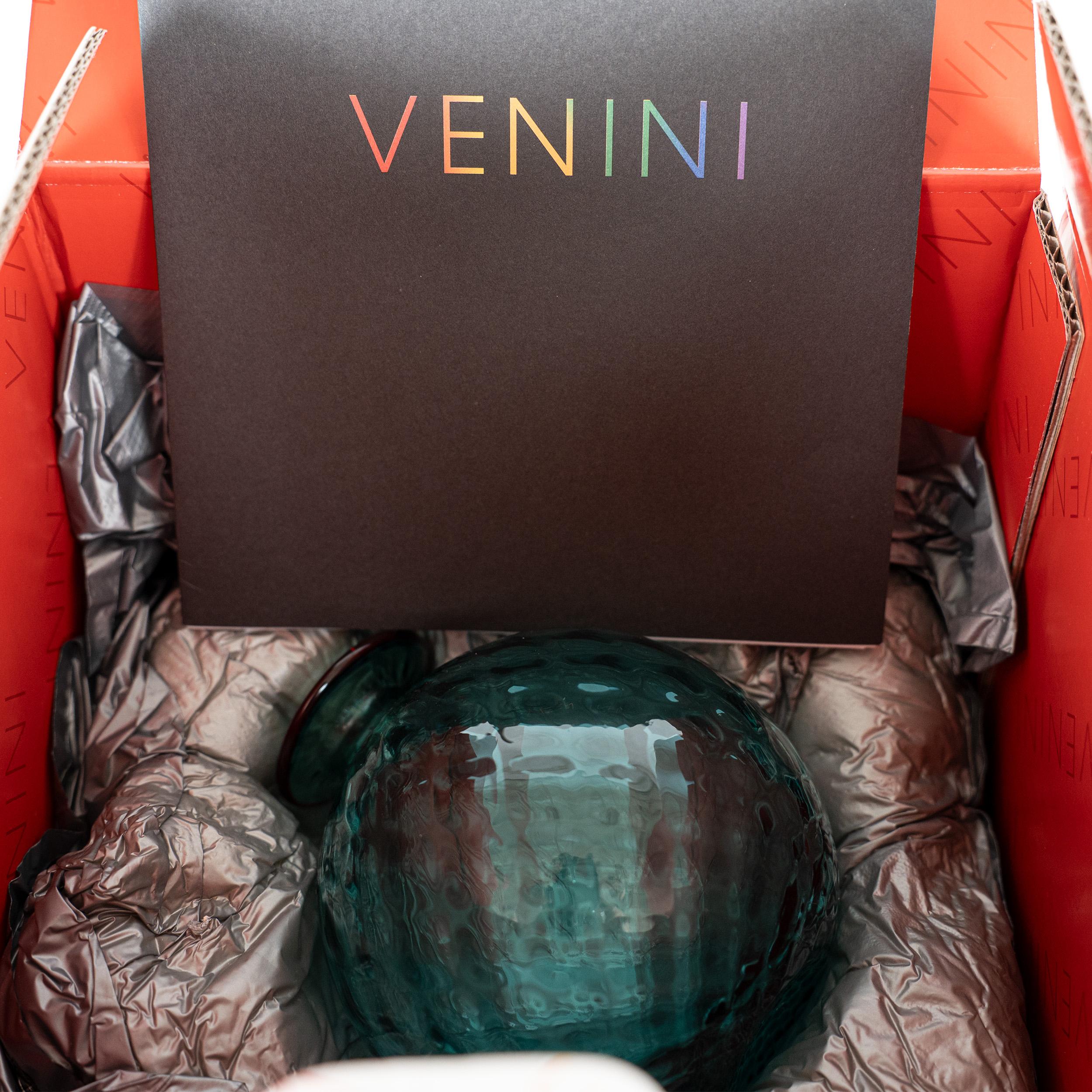 Vetro soffiato Venini vaso Monofiore in vetro di Murano verde menta e rosso, edizione limitata 121/199 in vendita