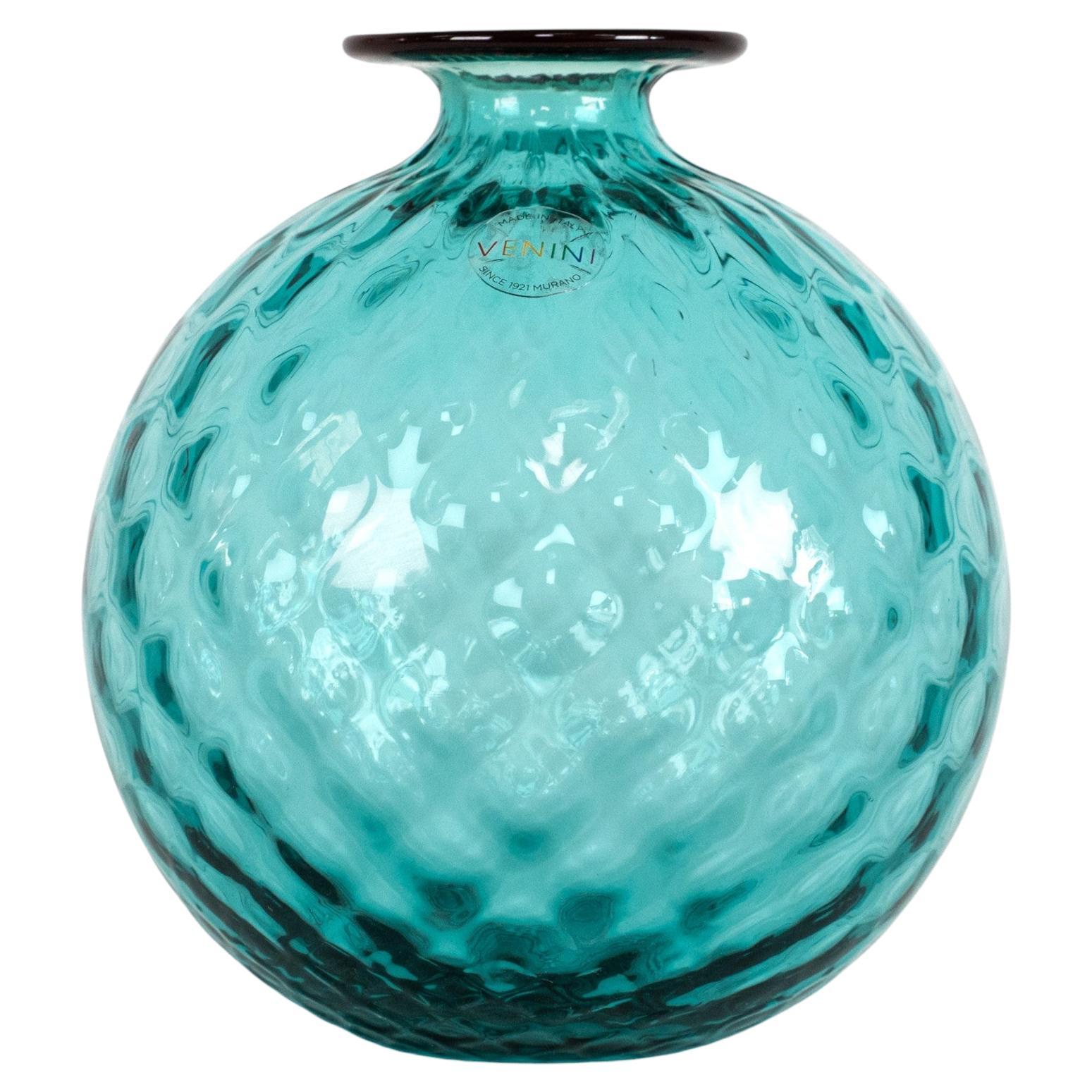 Venini vaso Monofiore in vetro di Murano verde menta e rosso, edizione limitata 121/199