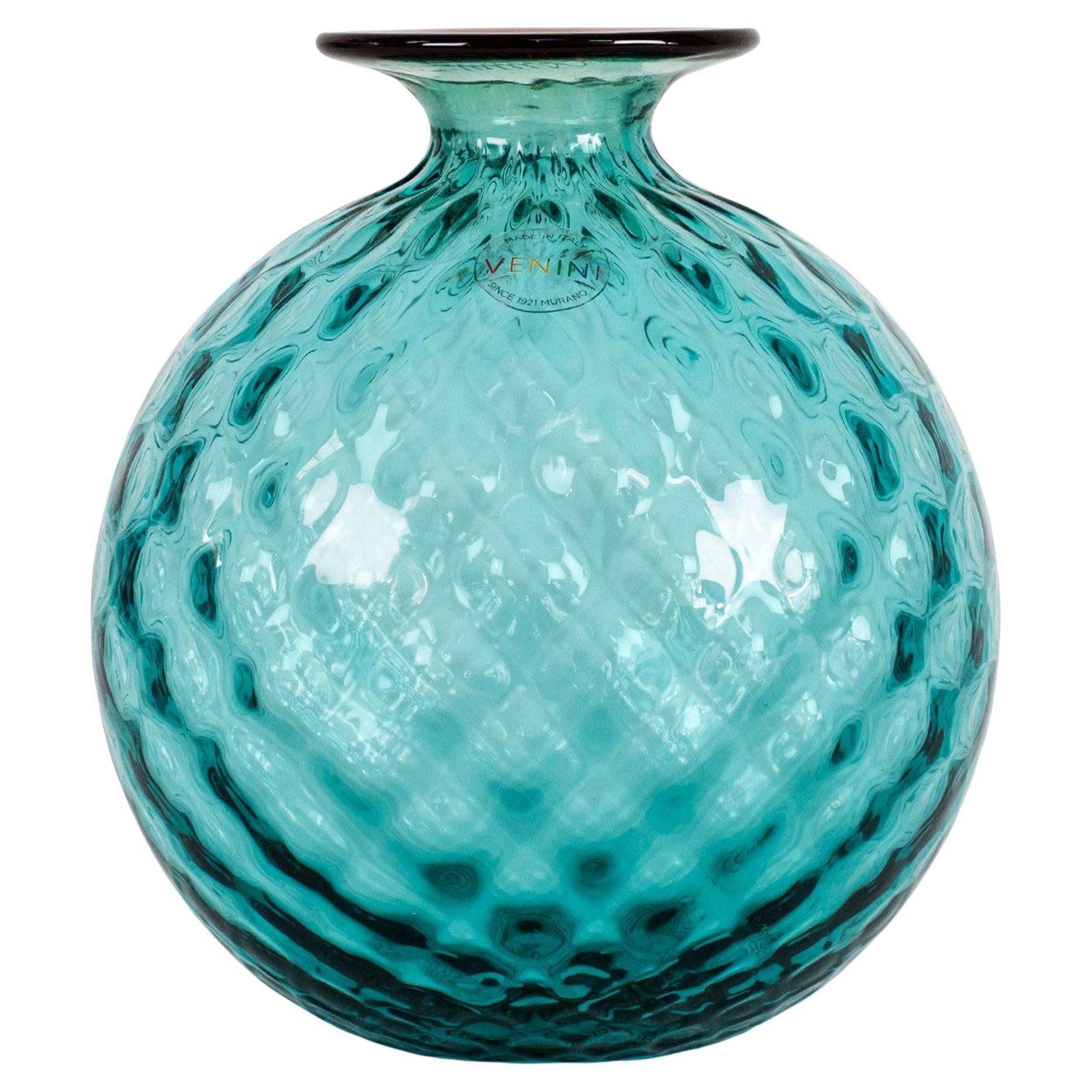 VENINI vase Monofiore Mint Green and Red Murano glass, Limited Edition 127/199
