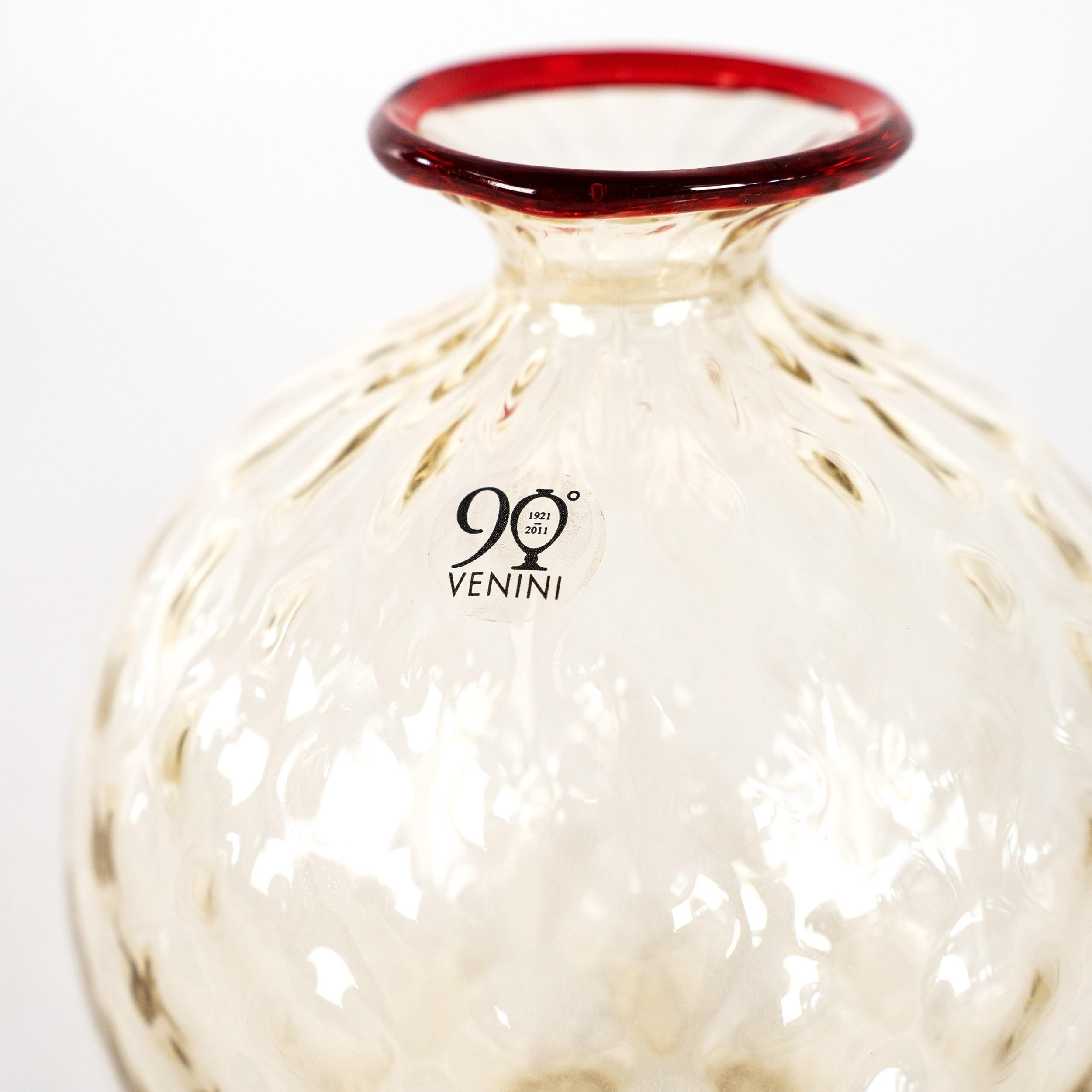 Mid-Century moderno Venini vaso Monofiore Paglia e Rosso in vetro di Murano Made in Italy 90° Anniversario in vendita