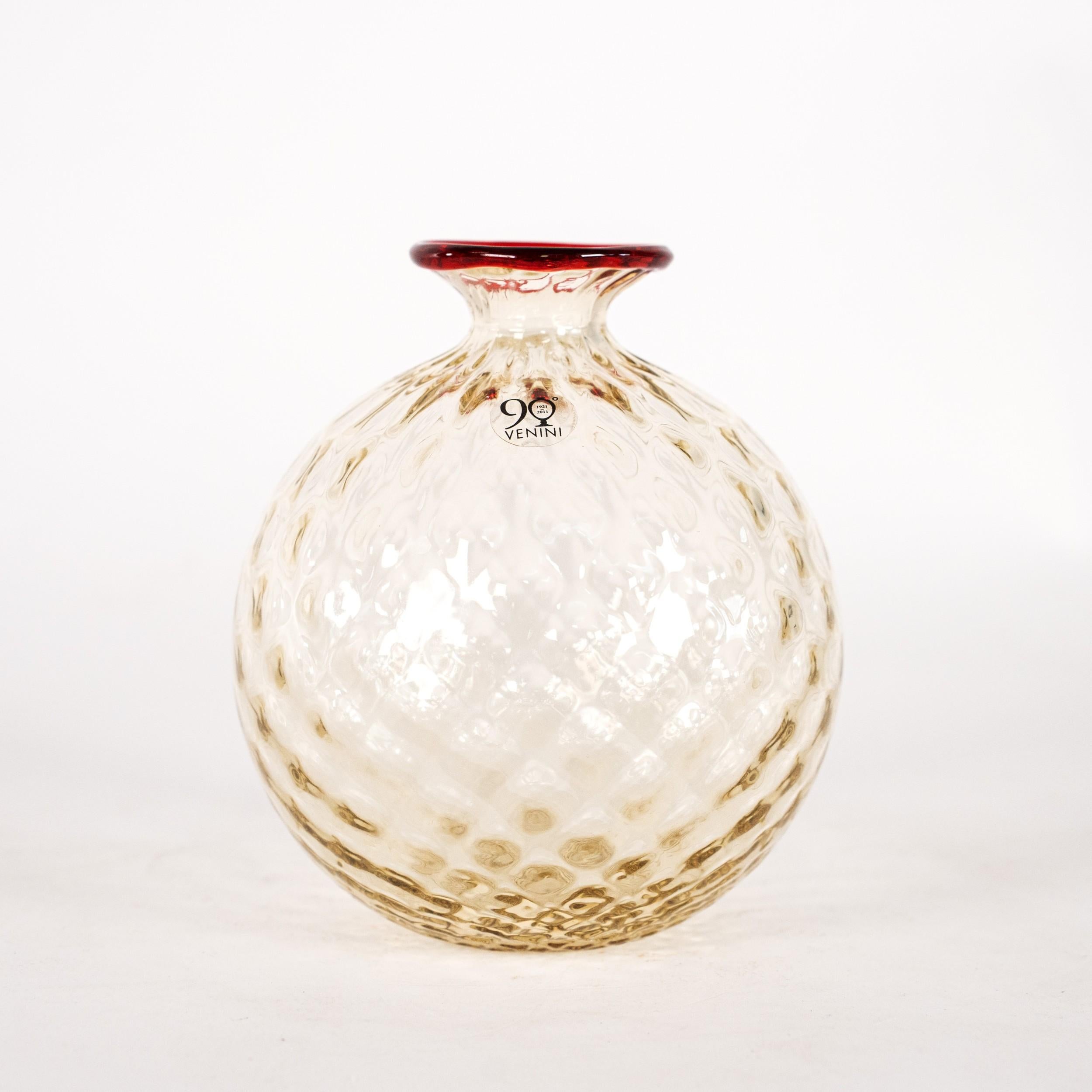 Venini vaso Monofiore Paglia e Rosso in vetro di Murano Made in Italy 90° Anniversario in vendita 1