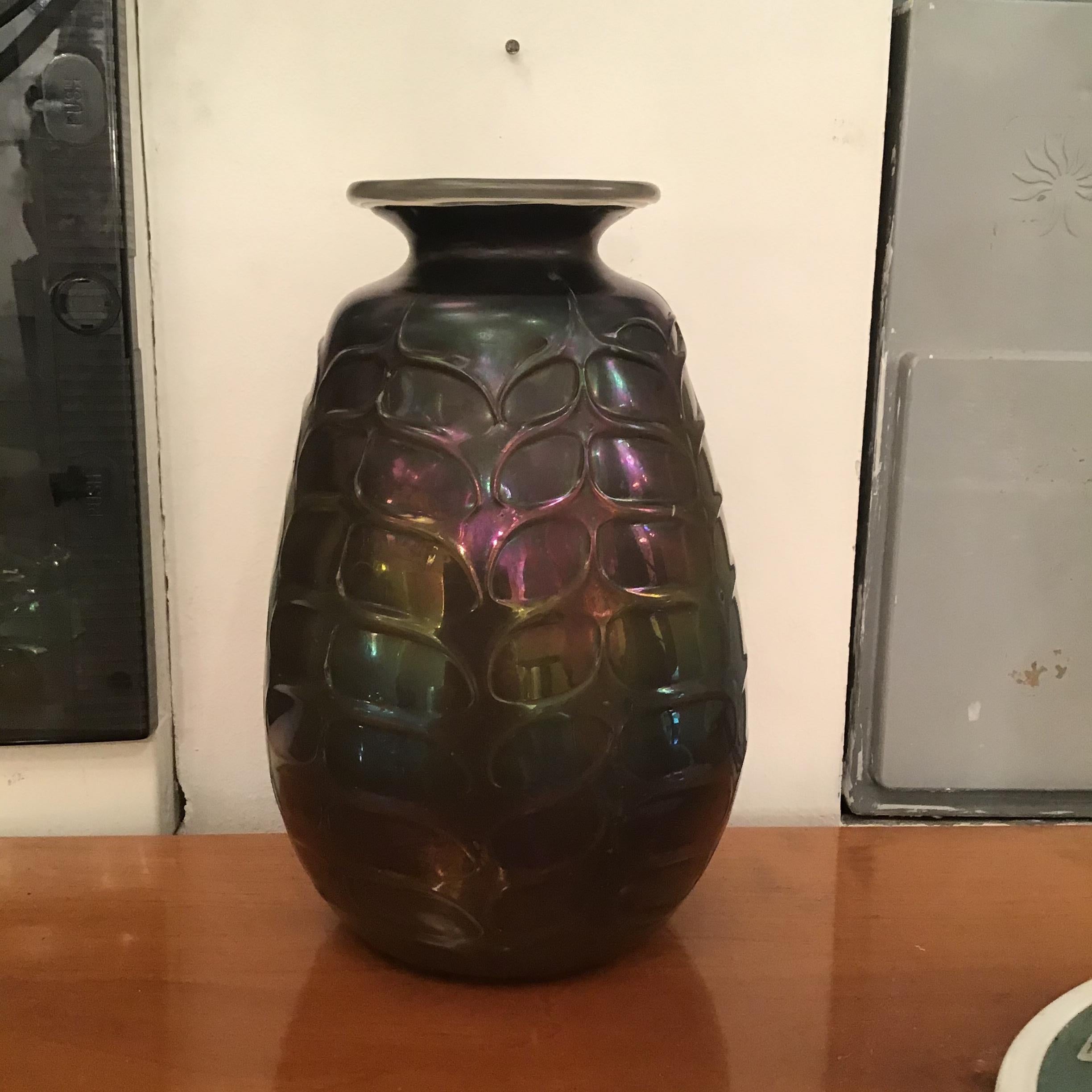 Eccezionale Vaso Vetro Murano iridescente 1950 Italy 