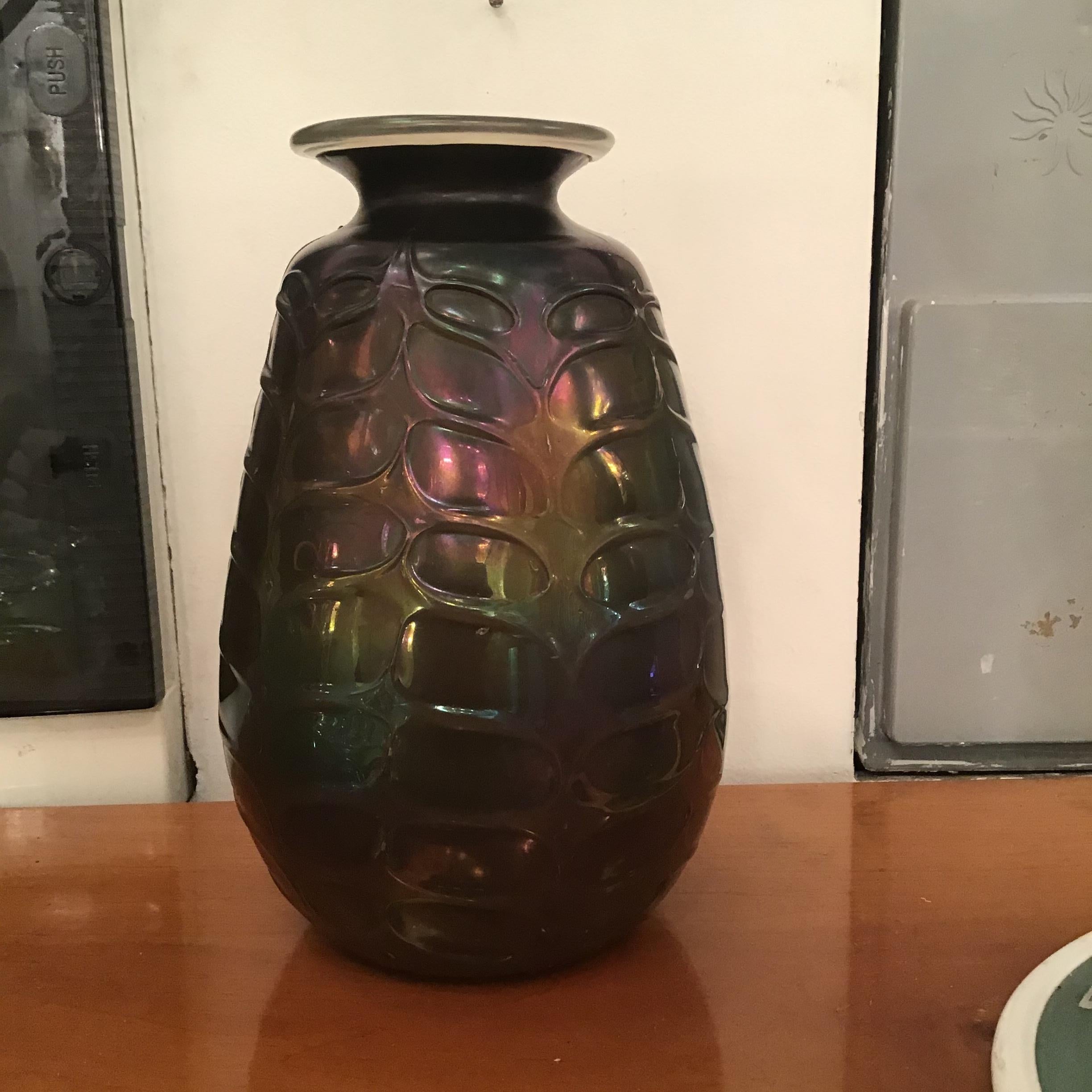Mid-20th Century VENINI Vase Murano Glass iridato 1950 Italy in vendita