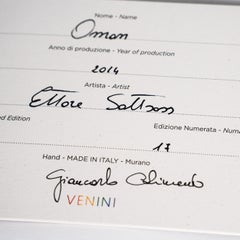 VENINI vase Oman Murano Glass Numbered edition 17, Signed 2014 Sottsass