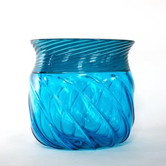 Venini vase Opulus Aquamarine Verre de Murano, Signé 1992, Fabriqué en Italie