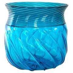 Venini vase Opulus Aquamarine Verre de Murano, Signé 1992, Fabriqué en Italie