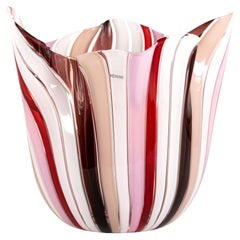VENINI vase rare Fazzoletto a Canne multicolor Murano Glass, Signed 2010