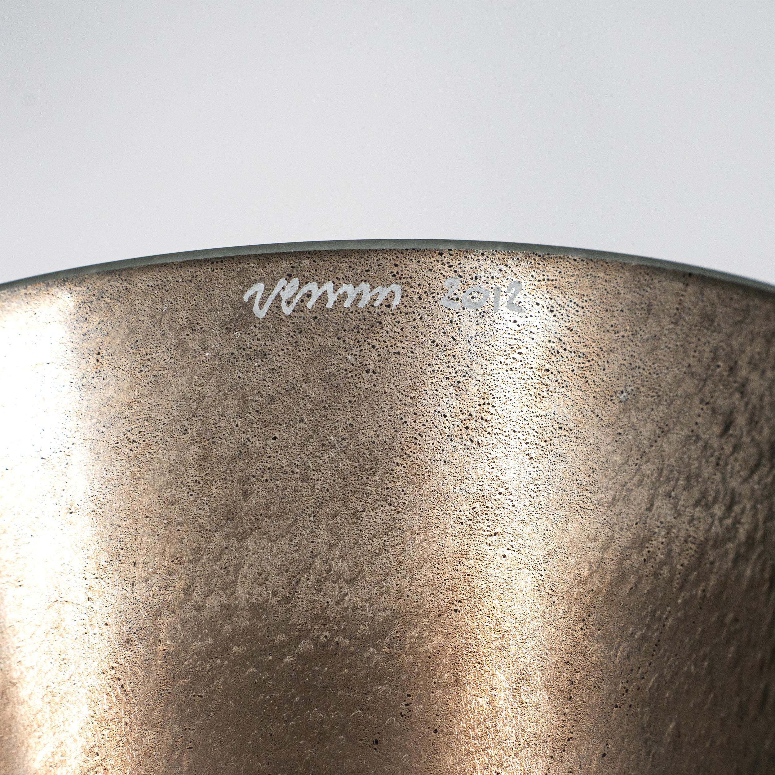 VENINI vase  RE 515.13 Aquamarine bubble and Bronze color Murano Glass, Signed 2012 and accompanied by its original Venini box and paperwork and also a rare 