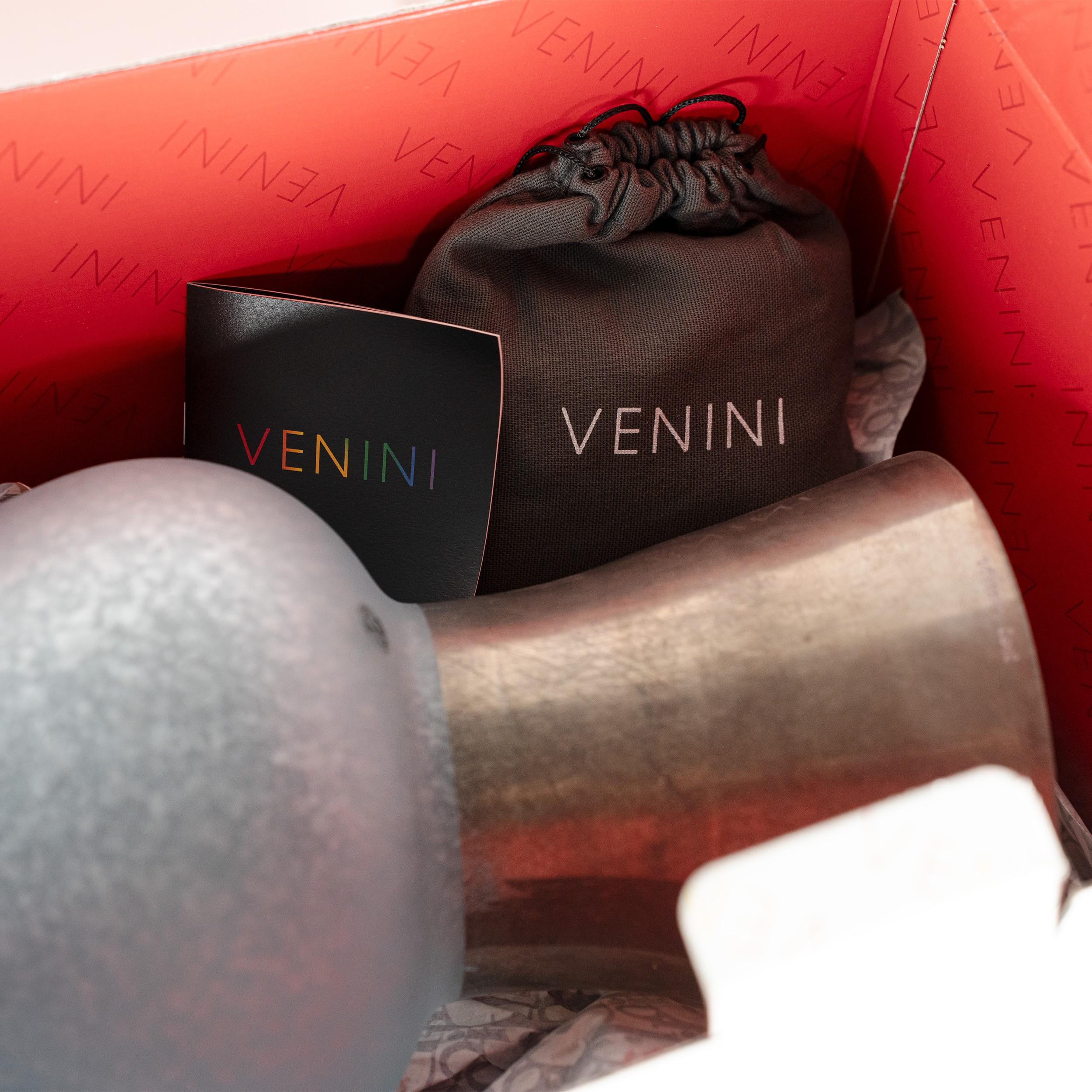 Italian VENINI vase Re Aquamarine bubble and Bronze Murano Glass, 90° Anniversary For Sale