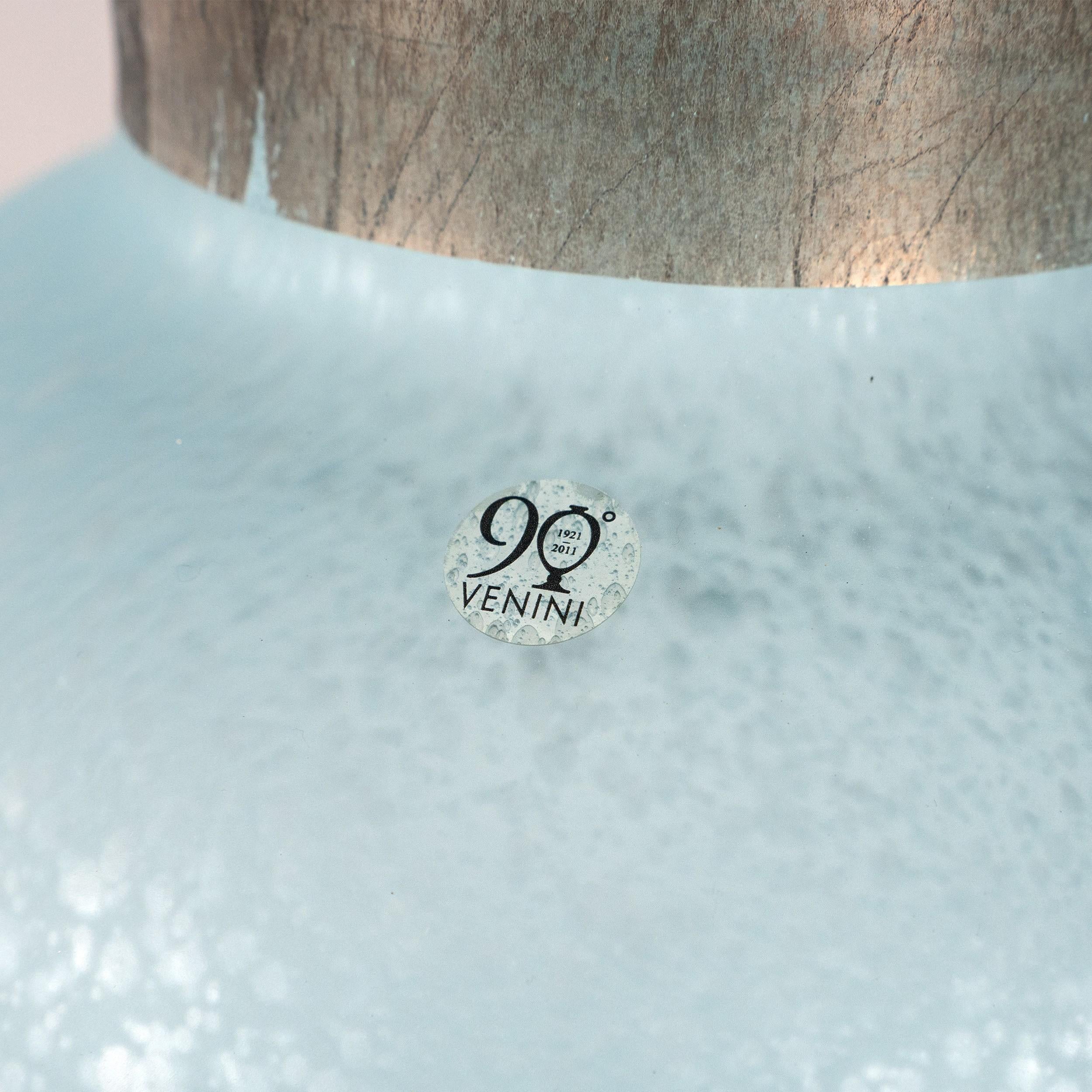 VENINI vase Re Aquamarine bubble and Bronze Murano Glass, 90° Anniversary In Excellent Condition For Sale In Venezia, IT