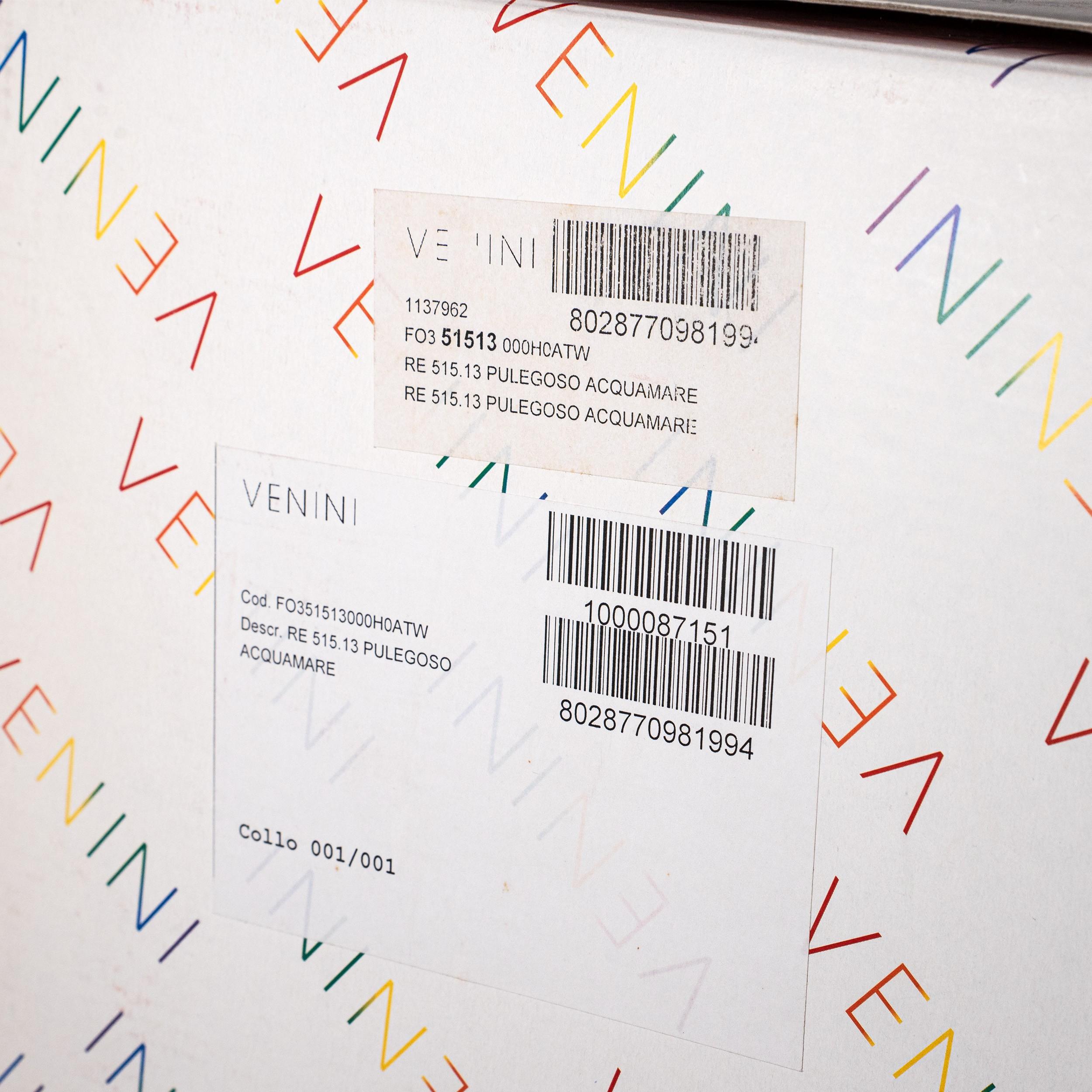 Contemporary VENINI vase Re Aquamarine bubble and Bronze Murano Glass, 90° Anniversary For Sale